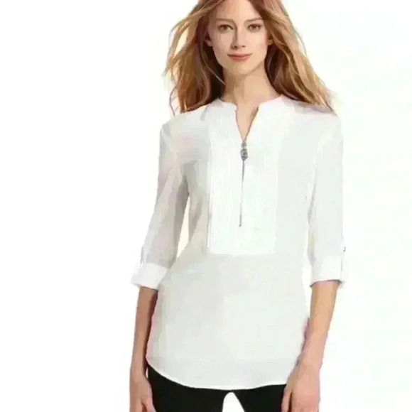 Michael Kors Longsleeve Zipper Tuxedo Shirt - Picture 1 of 7